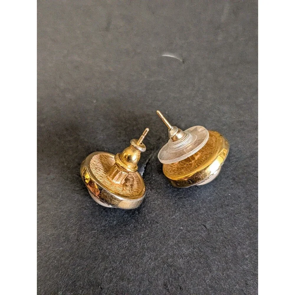 Christian Dior Gold Tone Faux Pearl Earrings With Rhinestones